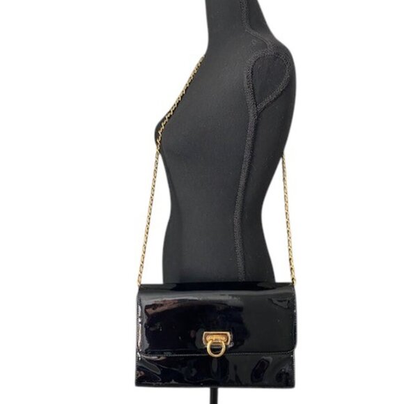 VINTAGE Giani Bernini Black Patent Faux Leather Crossbody Handbag Purse - Picture 1 of 16